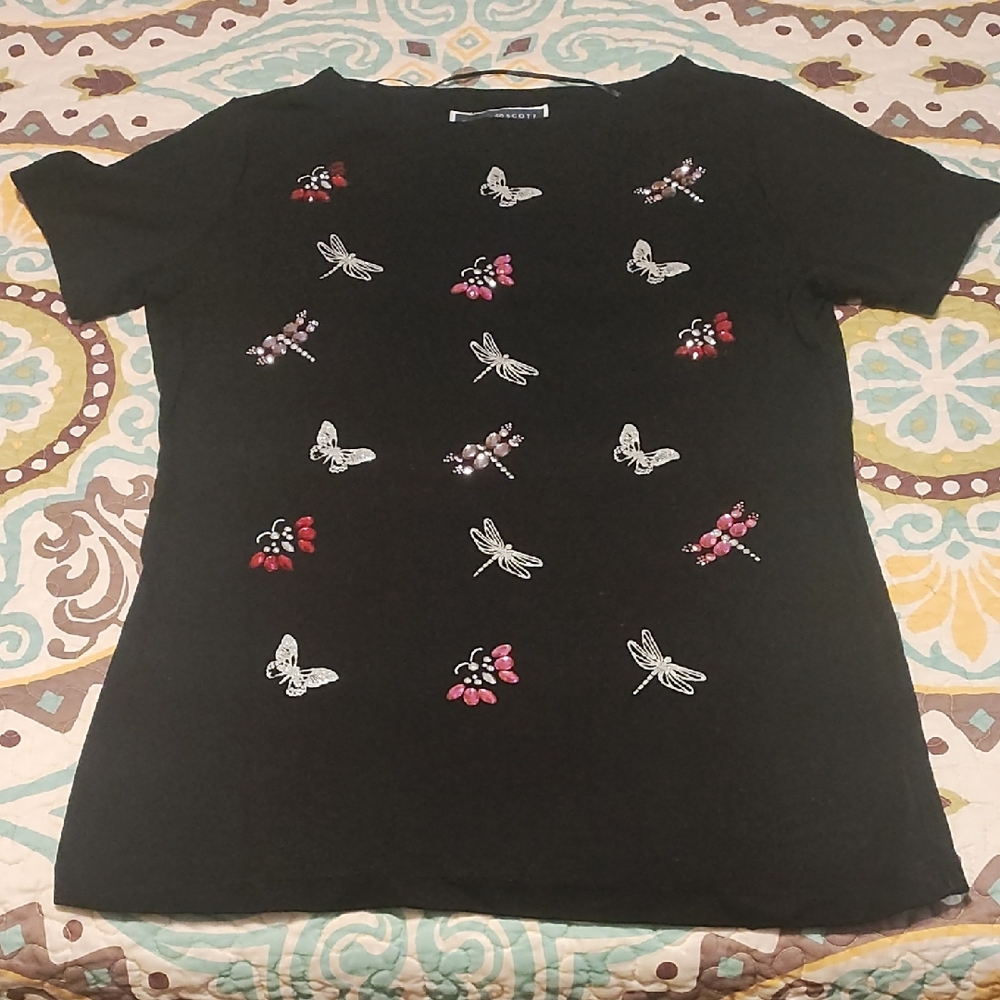 Karen Scott Black Top with Embellished Details By Karen Scott Size Small